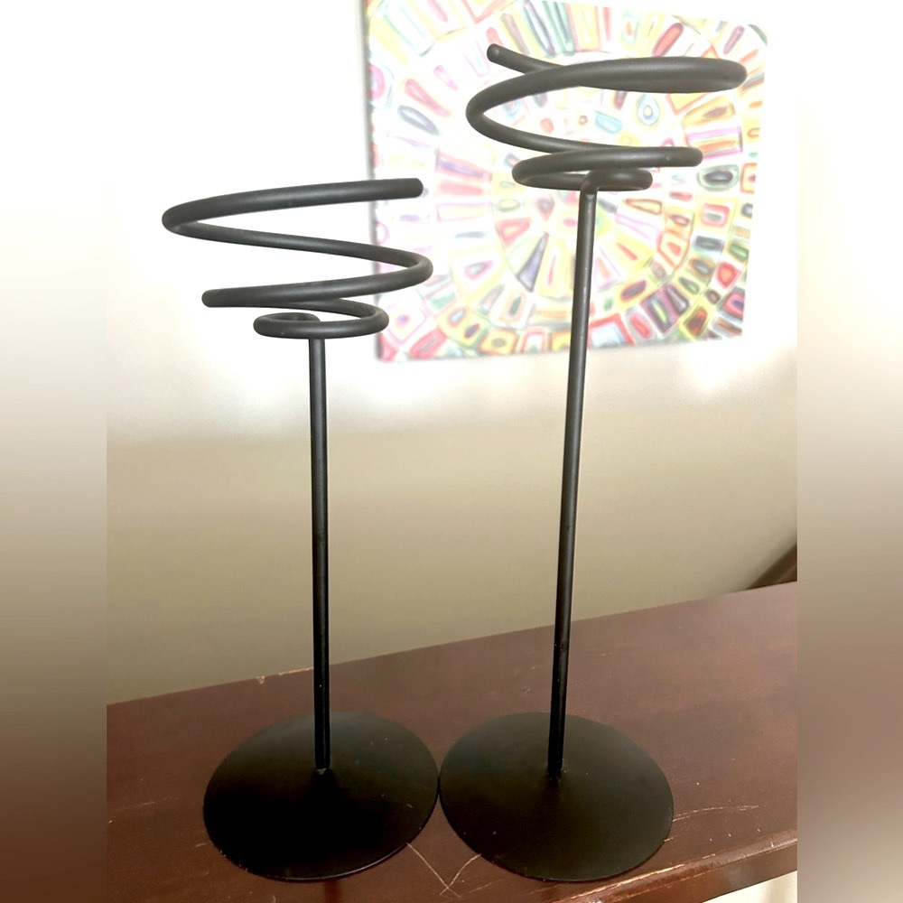 Partylite Set/Two Spiral Candle Holders Black Vintage Wrought Iron